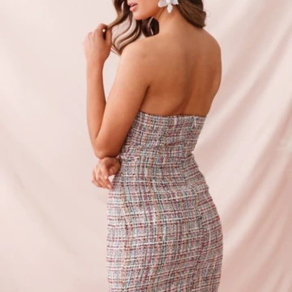 NWT Selfie Leslie Edith Strapless Tweed Multi Colored Mini Dress Sz L - Picture 2 of 8